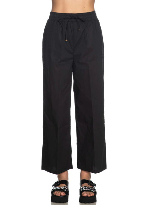 Pantalone Donna con elastico e coulisse tela vela Nero Yes Zee- Francavilla Moda